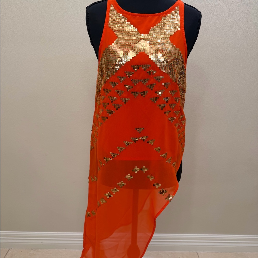 Marciano Vibrant Orange Asymmetrical Blouse